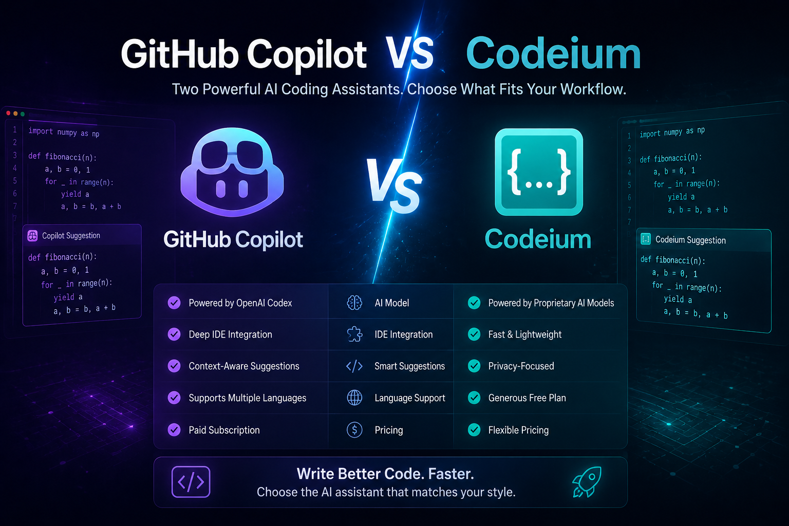 GitHub Copilot vs Codeium comparison